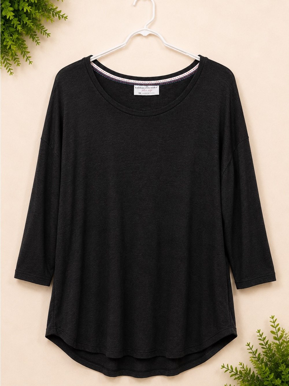 Bobbie Brooks Plus Size Black 3/4 Sleeve Tunic Top